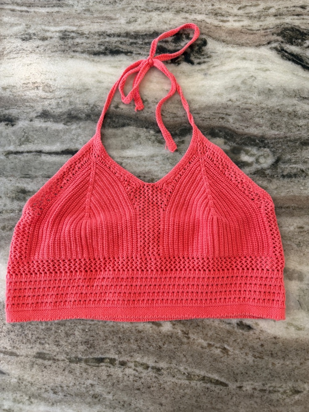 Aerie Coral Crochet Halter Tank Top